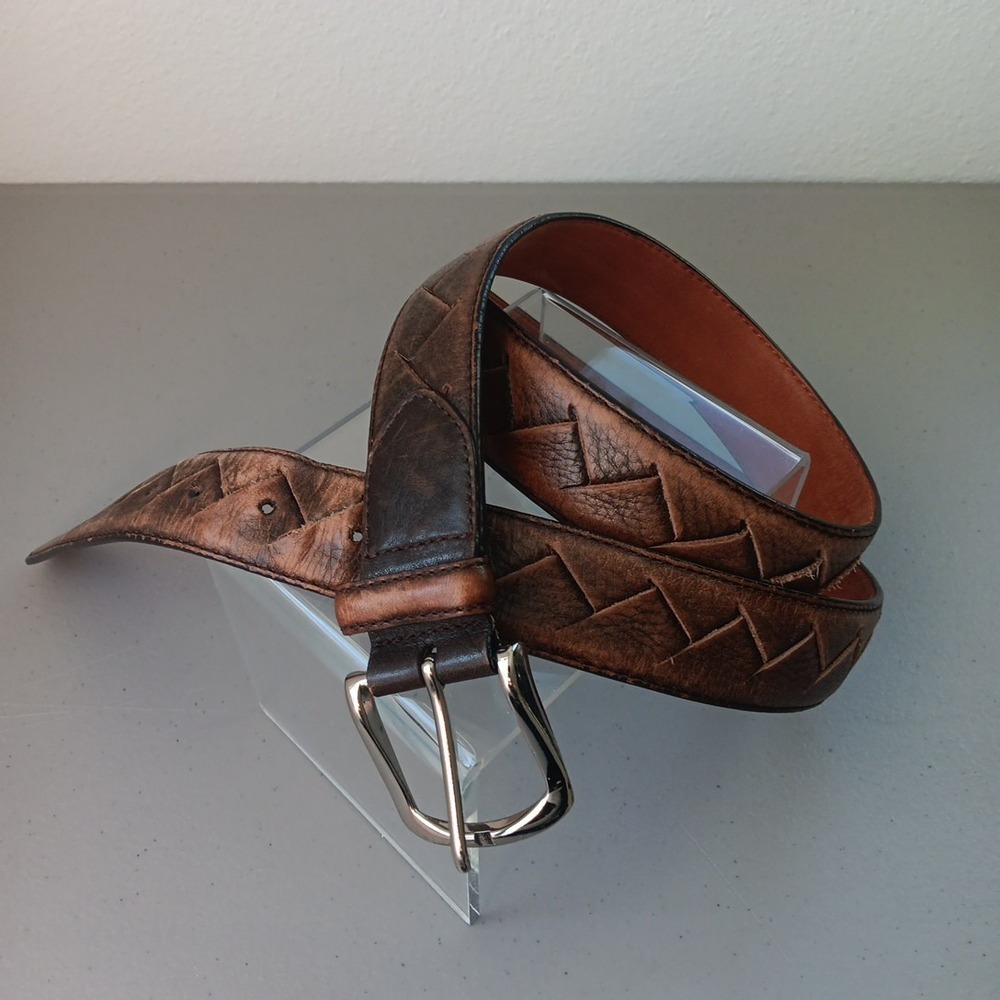Cole Haan Brown Leather Belt Mens Size 40 Crafted in India Braided Grunge‎ Retro